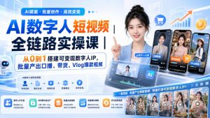 AI数字人短视频全链路实操课|从0到1搭建可变现数字人IP,批量产出口播、带货、Vlog爆款视频-虚拟资源库