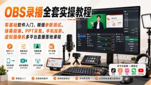 OBS录播全套实操教程|零基础软件入门、精细参数调试、绿幕抠像、手机投屏、虚拟摄像机多平台直播落地课程-虚拟资源库