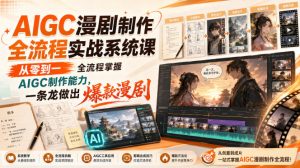 AIGC漫剧制作全流程实战系统课,从零到一全流程掌握AIGC制作能力,一条龙做出爆款漫剧-虚拟资源库