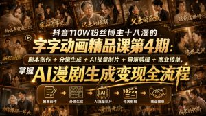 抖音110W粉丝博主十八漫的字字动画精品课第4期:剧本创作+分镜生成+剪辑+商业接单,掌握AI漫剧生成变现全流程(更新0916)-虚拟资源库