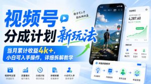 视频号分成计划新玩法,当月累计收益4k+,小白可入手操作,详细拆解教学-虚拟资源库
