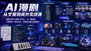 AI漫剧从文案到成片实战课|爆款文案13种钩子写法、AI一键改稿、人物场景一致性生成、多模型出图出视频技巧-虚拟资源库