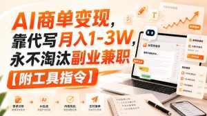 AI商单变现,靠代写月入1-3W,永不淘汰副业兼职【附工具指令】【揭秘】-虚拟资源库