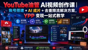 YouTube油管AI视频创作课|账号搭建+AI成片+去重限流解决方案,YPP变现一站式教学-虚拟资源库