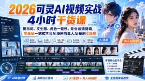 2026可灵AI视频实战4小时干货课|提示词、文生图、角色一致性、专业运镜剪辑,零基础一站式学会AI漫剧与真人AI短剧全流程-虚拟资源库