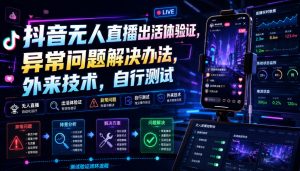 抖音无人直播出活体验证,异常问题解决办法,外来技术,自行测试-虚拟资源库