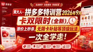 黄大人-拼多多特训营2026年9月,卡双限时(全新),原价上秒杀,无限卡补贴等顶级玩法,一次全学走!(更新0913)-虚拟资源库