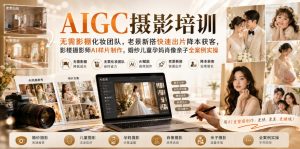 AIGC摄影培训|无需影棚化妆团队,老景新搭快速出片降本获客,影楼摄影师AI样片制作,婚纱儿童孕妈肖像亲子全案例实操-虚拟资源库