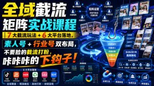 全域截流矩阵实战课程|7大截流玩法+6大平台落地,素人号+行业号双布局,不要脸的截流打粉,咔咔咔的下钩子!-虚拟资源库