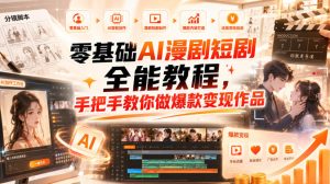 零基础AI漫剧短剧全能教程,从AI智能体搭建、文案脚本分镜、多平台AI生视频、剪映精修,覆盖全题材创作,手把手教你做爆款变现作品-虚拟资源库