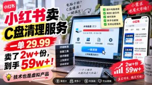 小红书卖C盘清理服务,一单29.99,卖了2w+份,技术也是虚拟产品-虚拟资源库