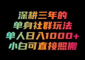 深耕三年的单身社群玩法，单人日入1000+，小白可直接照搬！【揭秘】-虚拟资源库