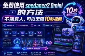 免费使用seedance2.0mini的方法,不能真人,可以无限10秒视频,9图+3音频参考-虚拟资源库