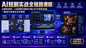 AI短剧实战全链路课程｜从脚本创作、人设场景分镜设计到LibTV高阶实操、一键成片标准化交付教程-虚拟资源库